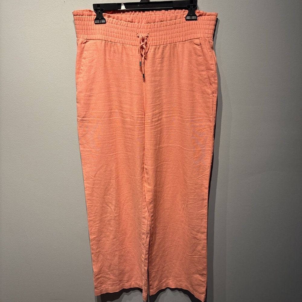 Land N Sea  Women's Peach Linen Beachy Pull On Pants Drawstring Wide Leg‎ Boho S
